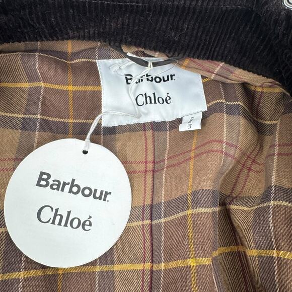 NEW Chloe X Barbour Dany Waxed Long Trench Coat Ruffles Brown Size 12 - Picture 14 of 15